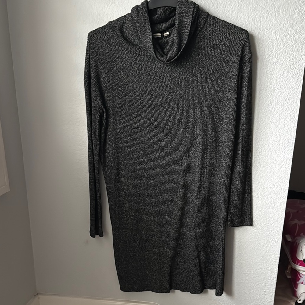 Charcoal Gray Turtleneck Sweater Dress